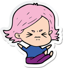 sticker of a cartoon angry girl