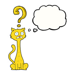 freehand drawn thought bubble cartoon curious cat
