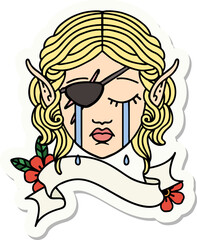 sticker of a crying elf rogue character face