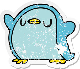 distressed sticker cartoon illustration kawaii of a cute penguin