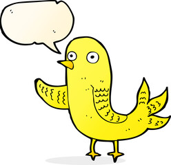 cartoon waving bird  with speech bubble