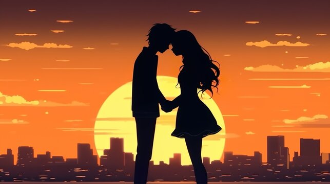 beautiful silhouette of a couple against sunset