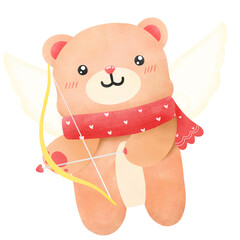 hand drawn cute cupid bear png illustration, Valentine's day concept isolated background.