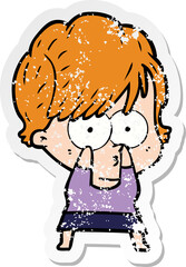 distressed sticker of a cartoon woman