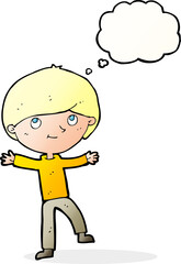 cartoon excited boy with thought bubble