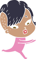 flat color style cartoon surprised girl