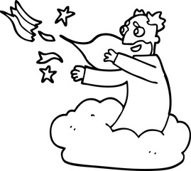 line drawing cartoon god on cloud