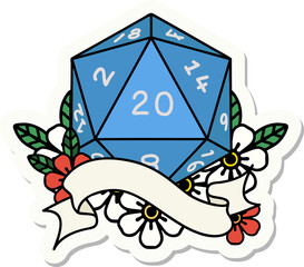 sticker of a natural twenty D20 dice roll