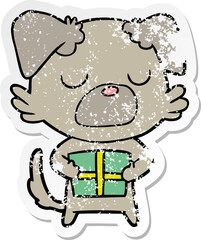 distressed sticker of a cartoon dog