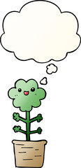 cartoon flower with thought bubble in smooth gradient style