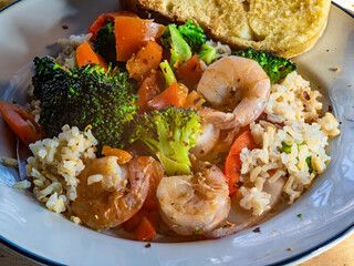 Side View Veggie Shrimp Rice