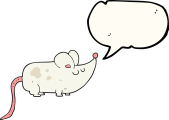 cute freehand drawn speech bubble cartoon mouse