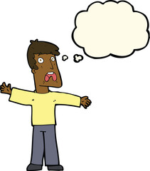 cartoon frightened man with thought bubble