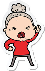 sticker of a cartoon angry old woman