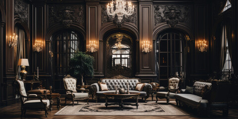 Luxurious vintage rich interior in dark colors.