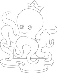 Octopus King Crown Animal Vector Graphic Art Illustration