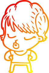 warm gradient line drawing of a cartoon woman with eyes shut