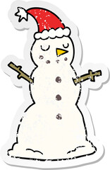 distressed sticker of a cartoon christmas snowman