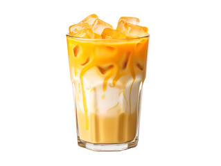 Milk Turmeric Iced Latte, isolated on a transparent or white background