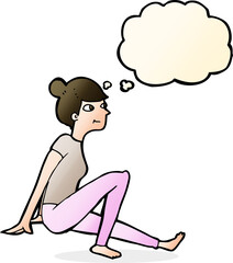 cartoon woman sitting with thought bubble