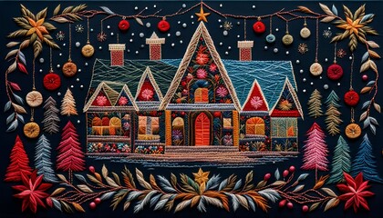 Christmas Decorations Embroidered Art Pattern