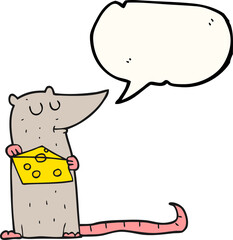 freehand drawn speech bubble cartoon mouse with cheese