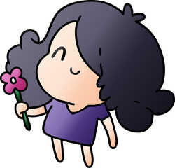 gradient cartoon illustration of a cute kawaii girl