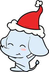 cute hand drawn line drawing of a elephant wearing santa hat