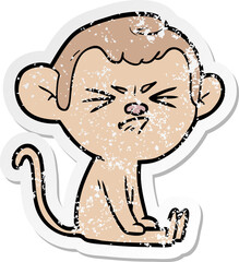 distressed sticker of a cartoon angry monkey