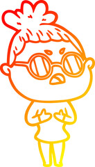 warm gradient line drawing of a cartoon annoyed woman
