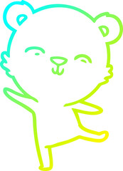 cold gradient line drawing of a happy cartoon polar bear dancing