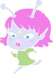 pretty flat color style cartoon alien girl running