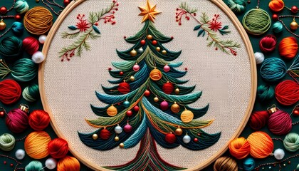 Christmas Decorations Embroidered Art Pattern - obrazy, fototapety, plakaty