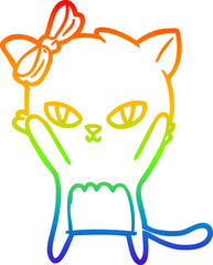 rainbow gradient line drawing of a cute cartoon cat