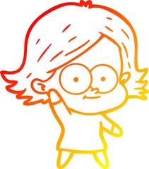 warm gradient line drawing of a happy cartoon girl