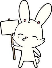 curious bunny cartoon with placard