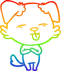 rainbow gradient line drawing of a cartoon dog sticking out tongue