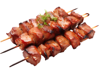Grilled Pork Skewers, isolated on a transparent or white background