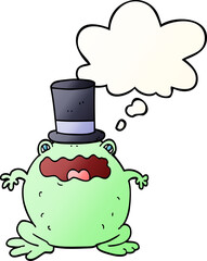cartoon toad wearing top hat with thought bubble in smooth gradient style