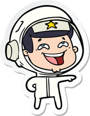 sticker of a cartoon laughing astronaut