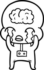 cartoon big brain alien crying