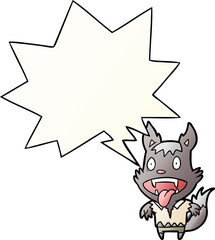 cartoon halloween werewolf with speech bubble in smooth gradient style