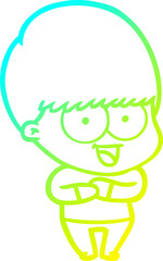 cold gradient line drawing of a happy cartoon boy