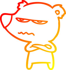 warm gradient line drawing of a angry bear cartoon