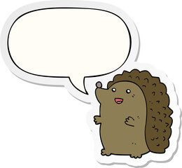 cartoon happy hedgehog with speech bubble sticker
