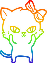 rainbow gradient line drawing of a cute cartoon cat