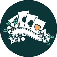 iconic tattoo style image of cards and banner