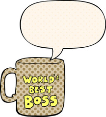 worlds best boss mug with speech bubble in comic book style