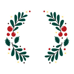 Merry Christmas frame. Elegant Merry Christmas and New Year 2023 Cards with Pine Wreath, Mistletoe, Winter plants design illustration for greetings card.