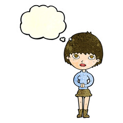 cartoon woman waiting patiently with thought bubble